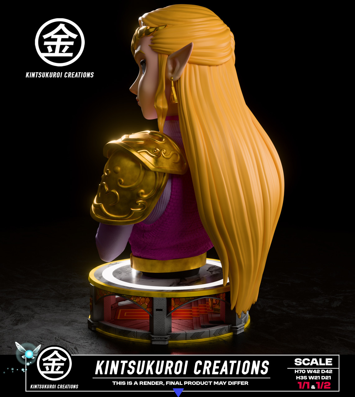 【Pre-sale】1/2 and 1/1 Scale Bust of Adult Zelda with LED-Kintsukuroi Creations Studio