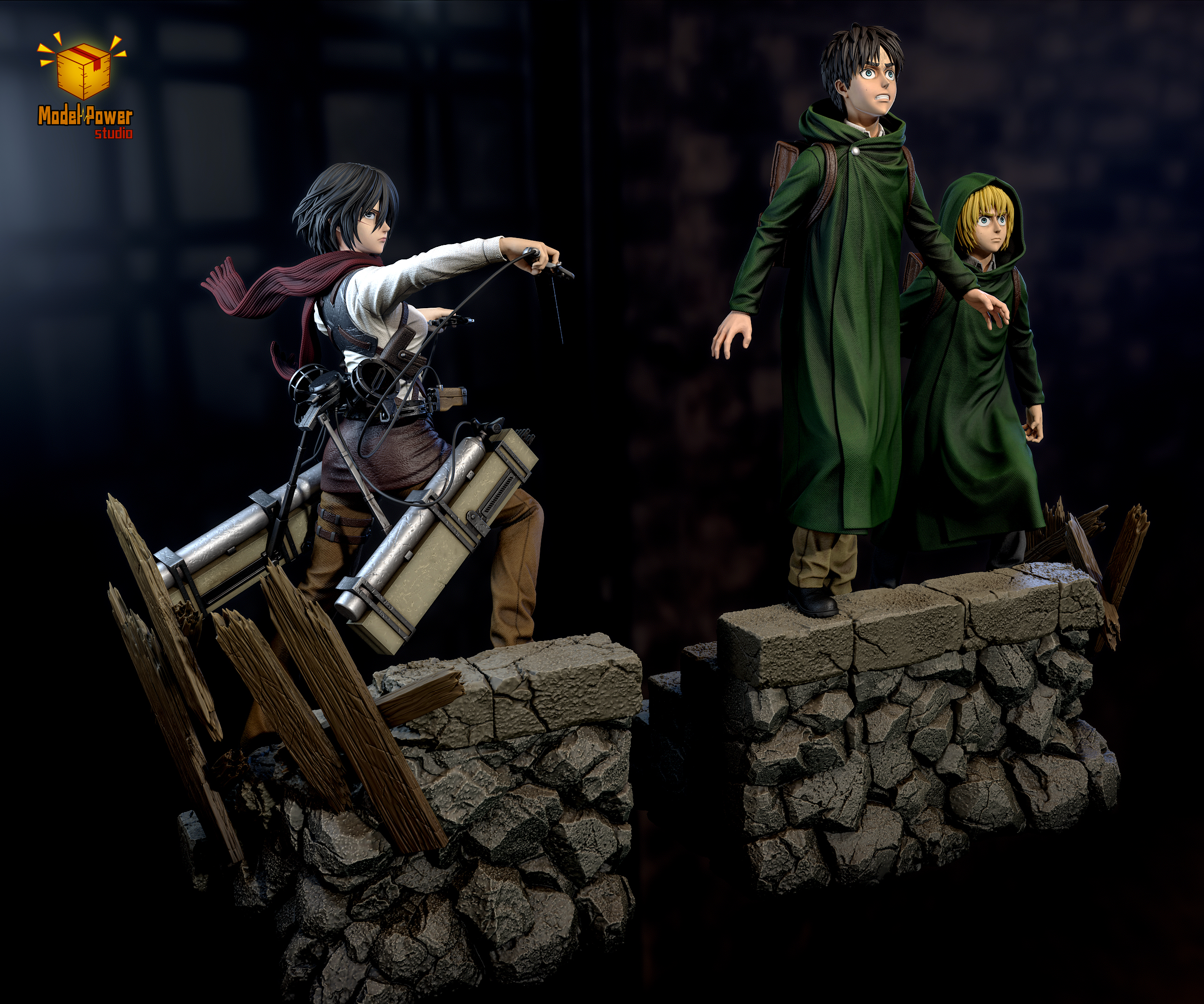 【Sold out】Basement Group Eren, Armin and Mikasa-Attack on Titan-Model Power Studio