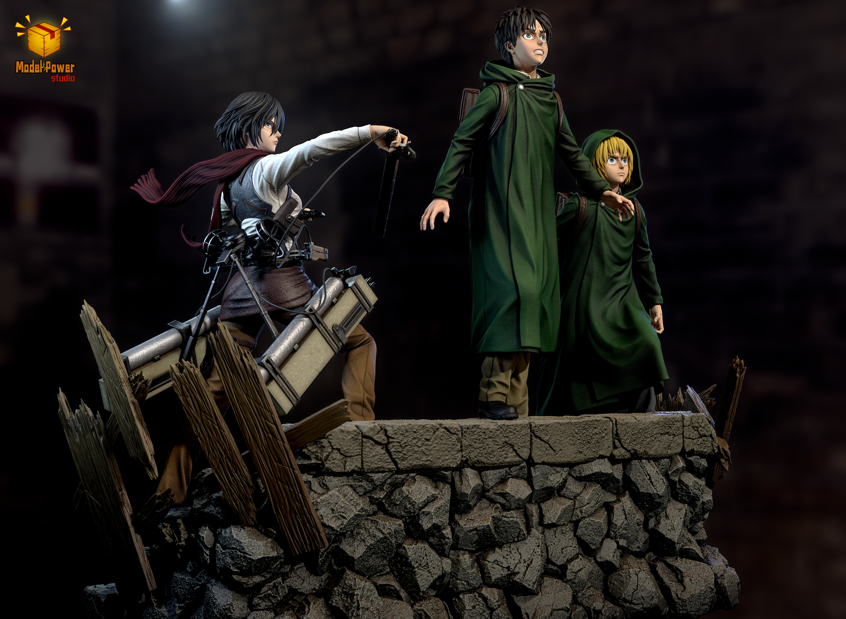 【Pre-sale】Basement Group Eren, Armin and Mikasa-Attack on Titan-Model Power Studio